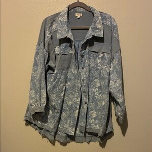 POL Blue Floral Button Down Shirt